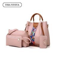 Tisa Nyota Women Handbag Set Shoulder Bags Wallet 4 Pcs-Pink