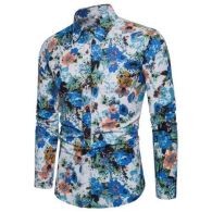 Fashion Men's Long Sleeve Plus Size Floral Shirt-CS42
